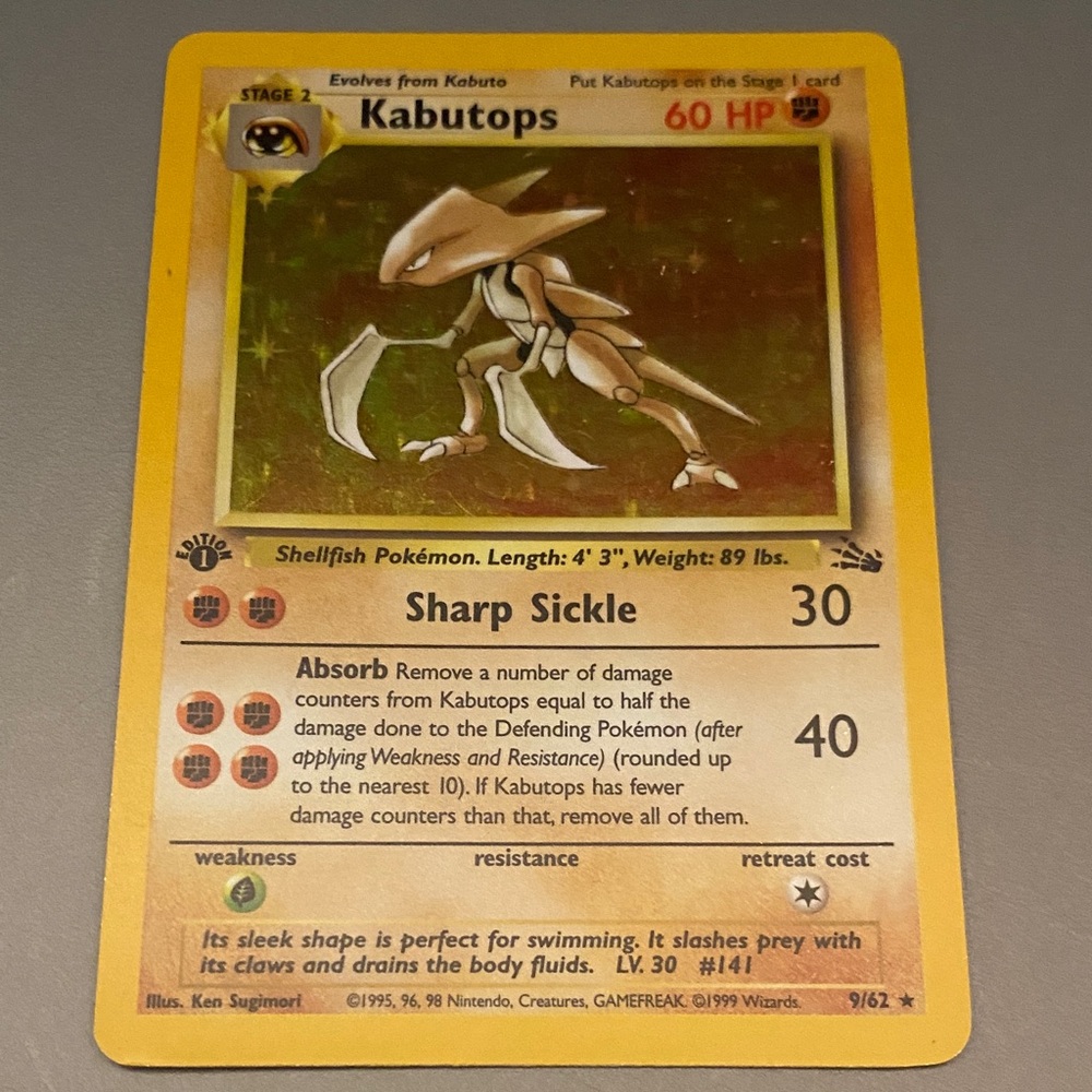 1999 Pokemon Fossil Kabutops Holo 1st Edition